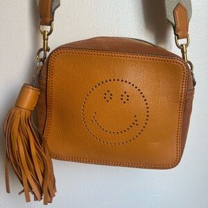ANYA HINDMARCH BROWN SUEDE SMILEY BAG